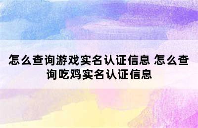 怎么查询游戏实名认证信息 怎么查询吃鸡实名认证信息